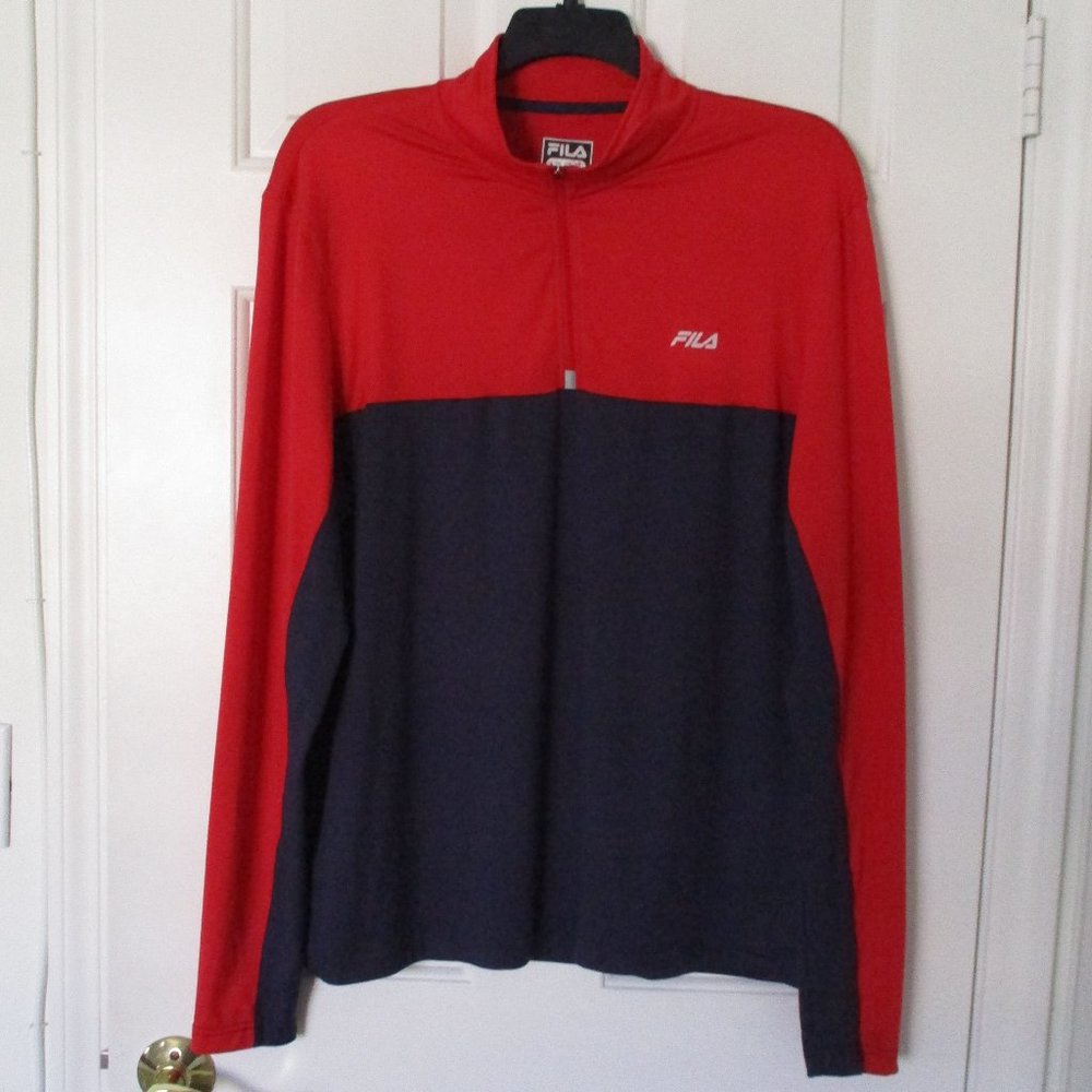 Fila Mens L/S Red Navy Stretch 1/4 Zip Active Golf Runner Windshirt - Size Large
